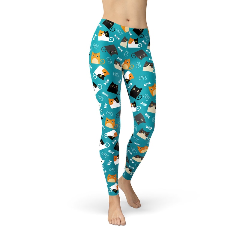 Cute Cartoon Doodle Cat Print Men's Leggings