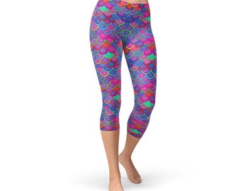 Mermaid Capri Leggings For Women - All Over Print Mermaid Scales, Perfect Mermaid Tights For All, Great Sports Leggings For Crossfit, BJJ