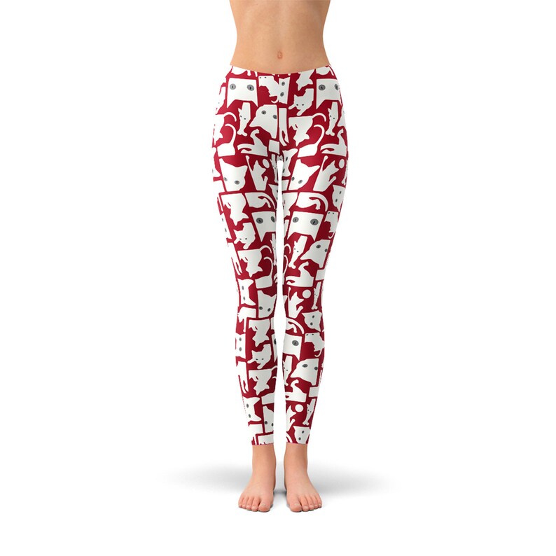 Cat Leggings for Women Womens Red Leggings W All Over Print Etsy