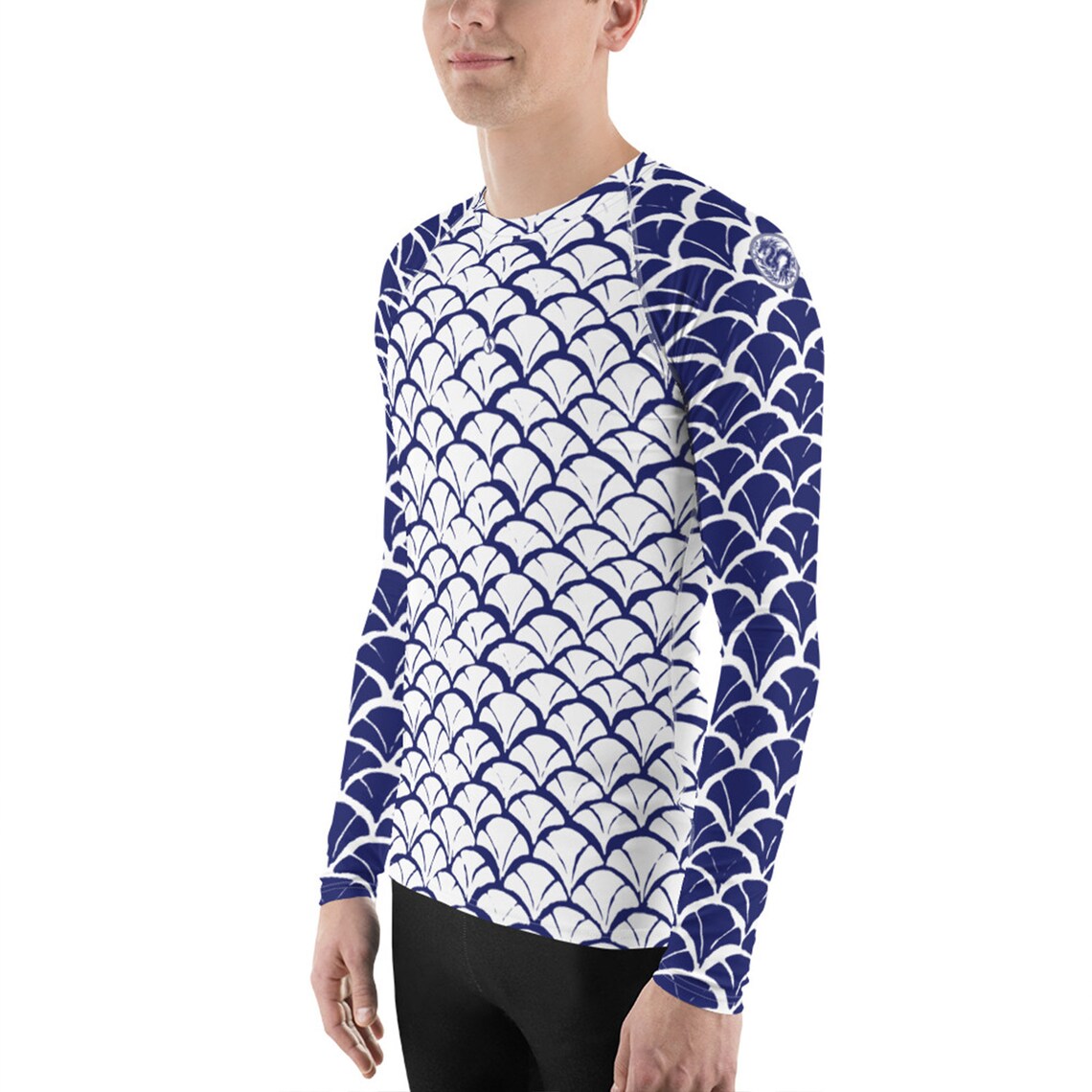 Mens Rash Guard Japanese Dragon Blue Scales Print Long | Etsy