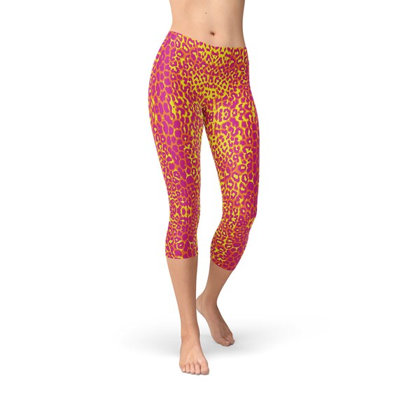 Red Leopard Print Capri Leggings Womens Leopard Capri, Leopard