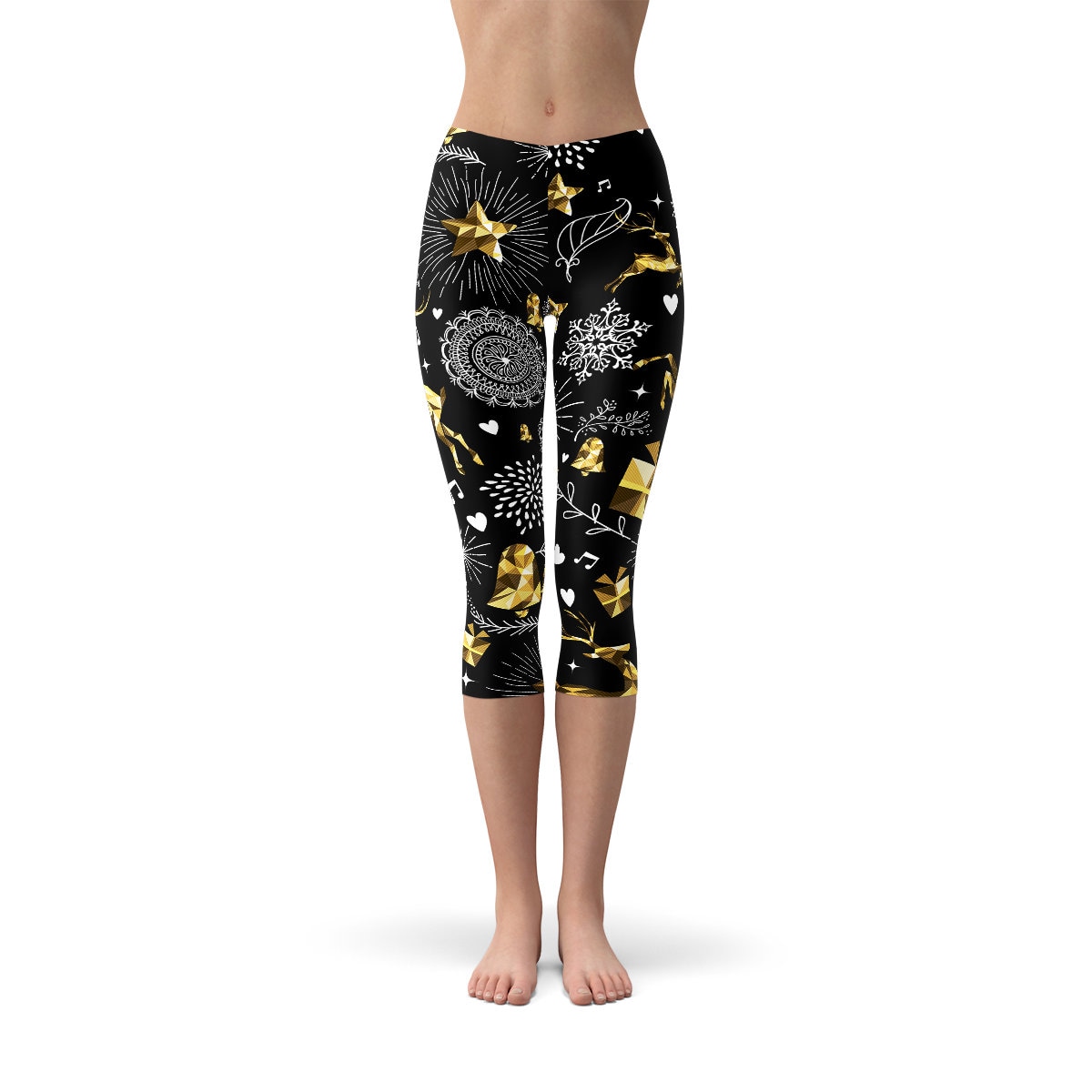 Womens Christmas Capri Leggings Festive 