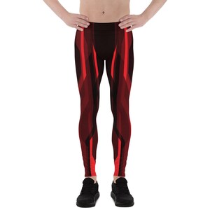 Może przedstawiać: Legginsy w czerwono-czarne wzory geometryczne.