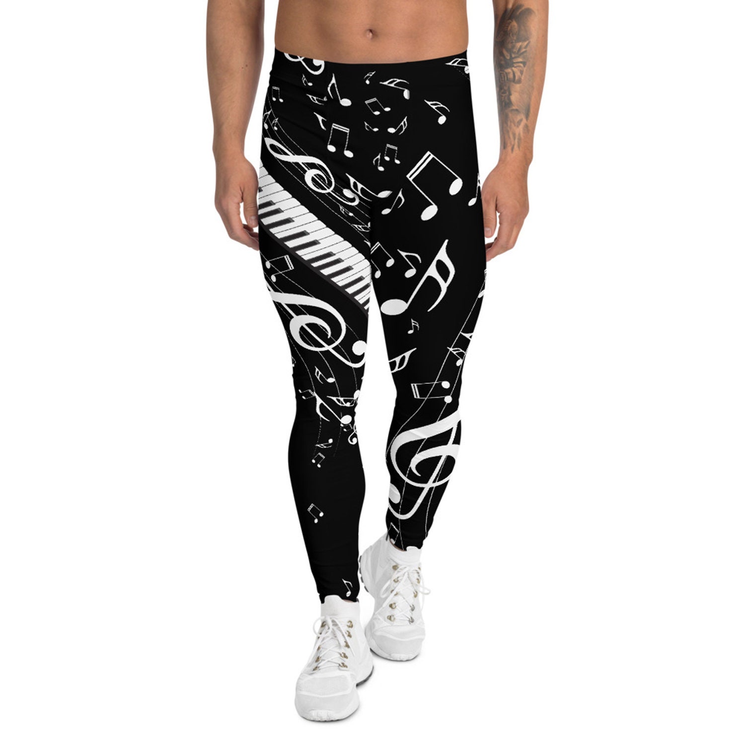 Buy Music Leggings for Men Black With Musical Notes Pattern Print Mid Waist  Full Length Mens Yoga Pants Perfect for Running, Workouts, Crossfit Online  in India 
