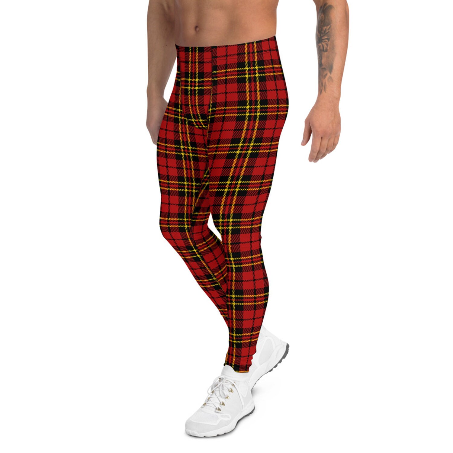 Tartan Plaid Leggings for Men Red Scottish Fabric Pattern - Etsy