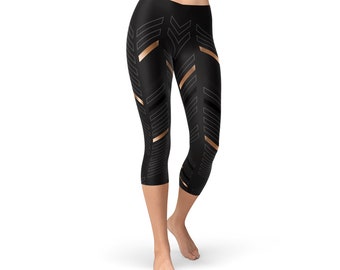 Leggings capri negros para entrenar - Fabricados en EE. UU., a prueba de sentadillas.