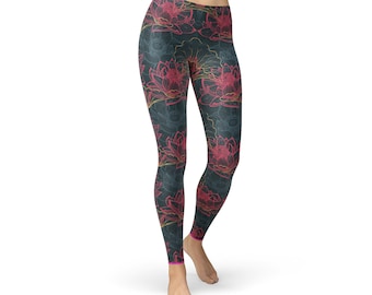 Floral Lotus Print Leggings - Women's Fitness Yoga Pants