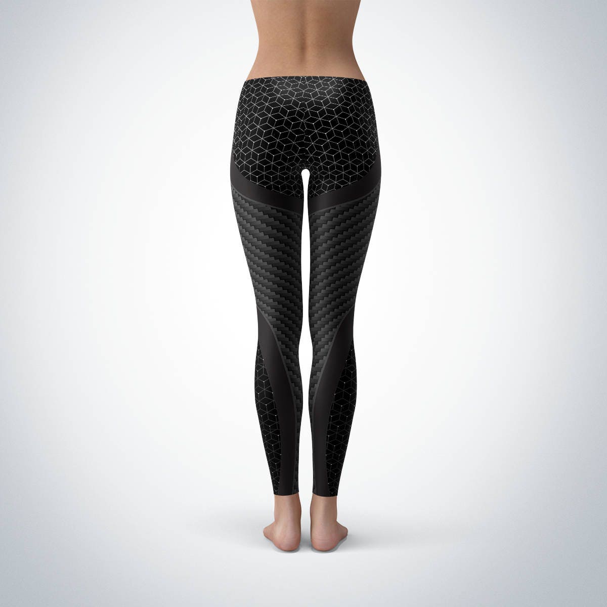 Carbon Fiber Black Yoga Leggings Black Print Pattern | Etsy