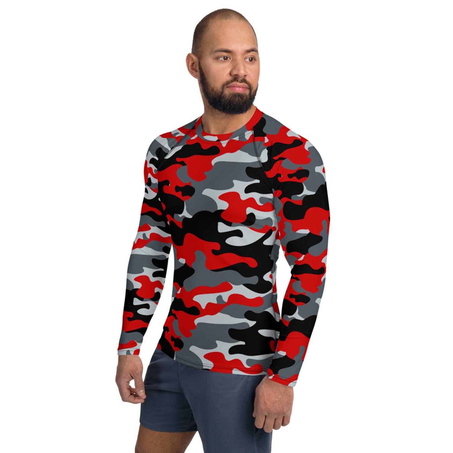 Red Compression Shirts For Men Mens Fashion Casual Sports Abstract Digital  Printing Round Neck T Shirt Long Sleeve Top