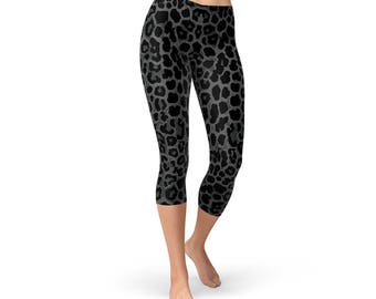 Black Leopard Capri Leggings - Jaguar Animal Capri, Leopard Print Tights, Black Jaguar Spots, Black Panther Spots, Melanistic Jaguars