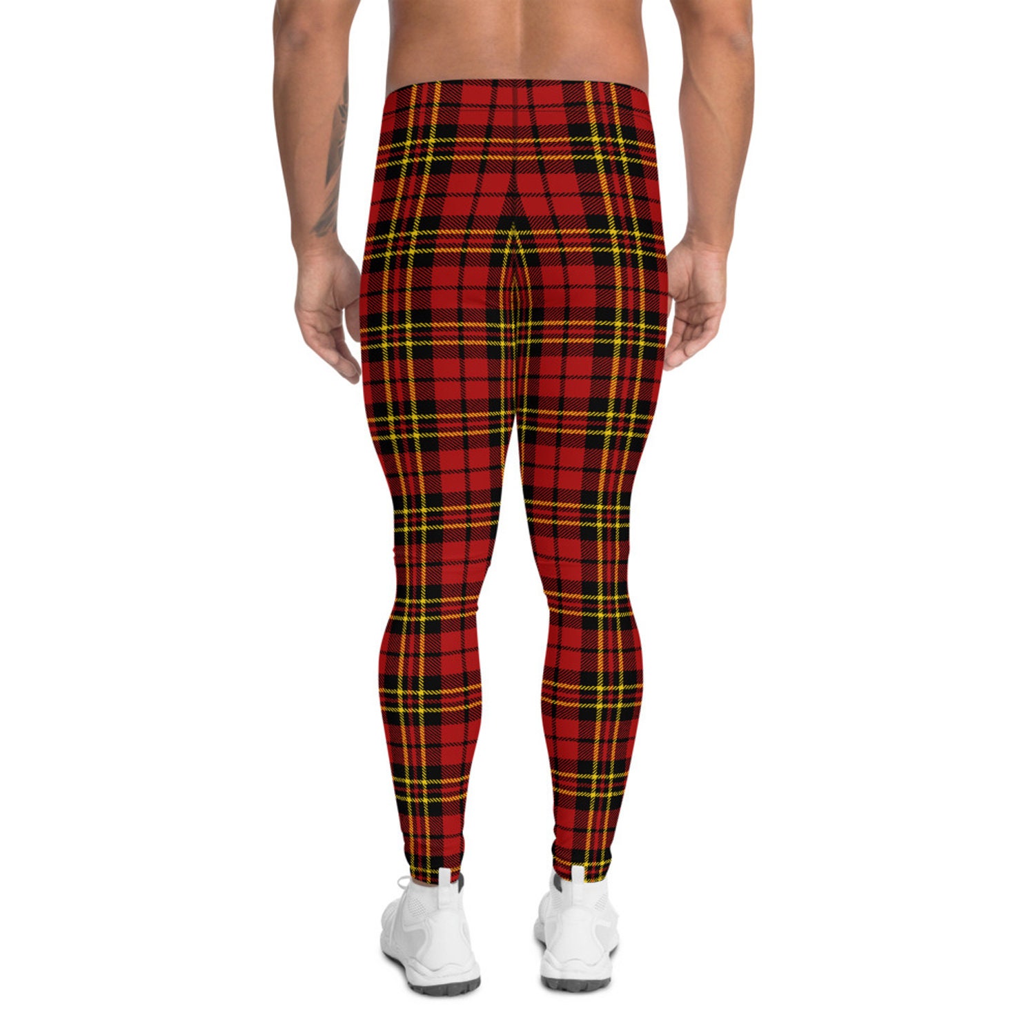 Tartan Plaid Leggings for Men Red Scottish Fabric Pattern - Etsy
