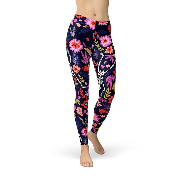 Floral Skeleton Leggings – Day of the Dead Print, Halloween Style