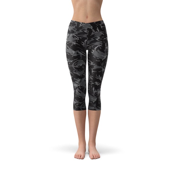 Black Camo Capri Leggings for Women Womens Black Capri Leggings W