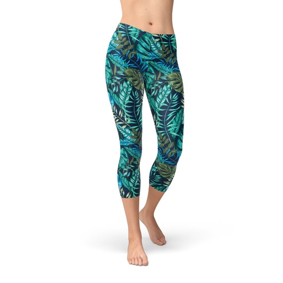 Tropical Print Capri Leggings for Women All Over Print Womens Palm