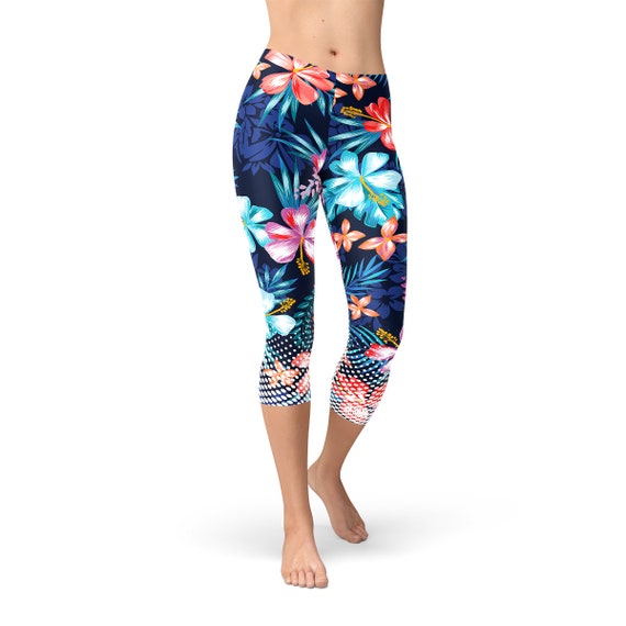 Hawaii Surf Capri Leggings Hawaiian Hibiscus Capris, Hawaiian Print Capris,  Hawaiian Print Yoga Pants, Surf Tights, Hawaii Activewear 