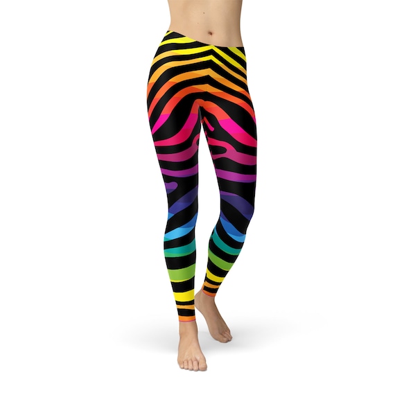 Rainbow Zebra Leggings for Women Womens Rainbow Leggings With Zebra Pattern  Print Non See Through Squat Approved Yoga, Gym Workout Pants 