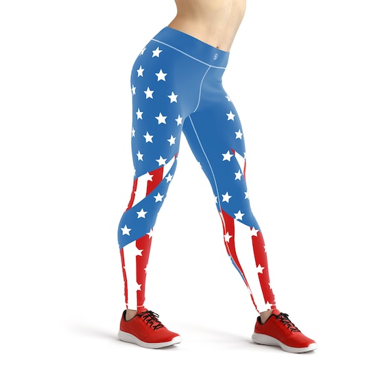  Women's High Waist American Flag Leggings Independence