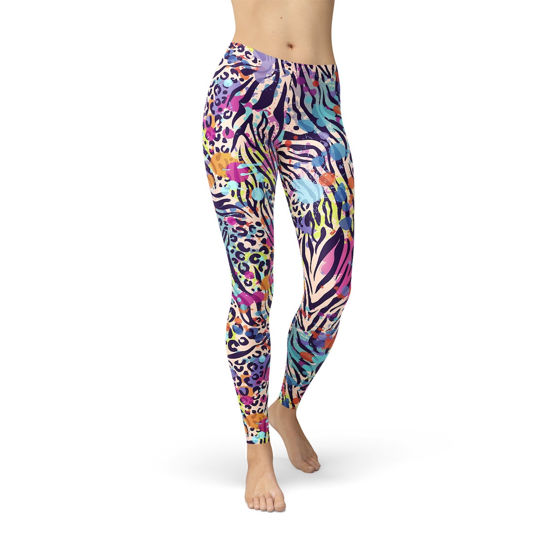 Colorful Zebra Leggings Zebra Print Leggings, Painted Splatter Zebra