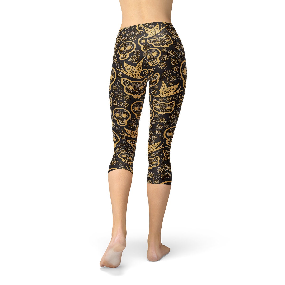 Sugar Skull Capris for Women Black 
