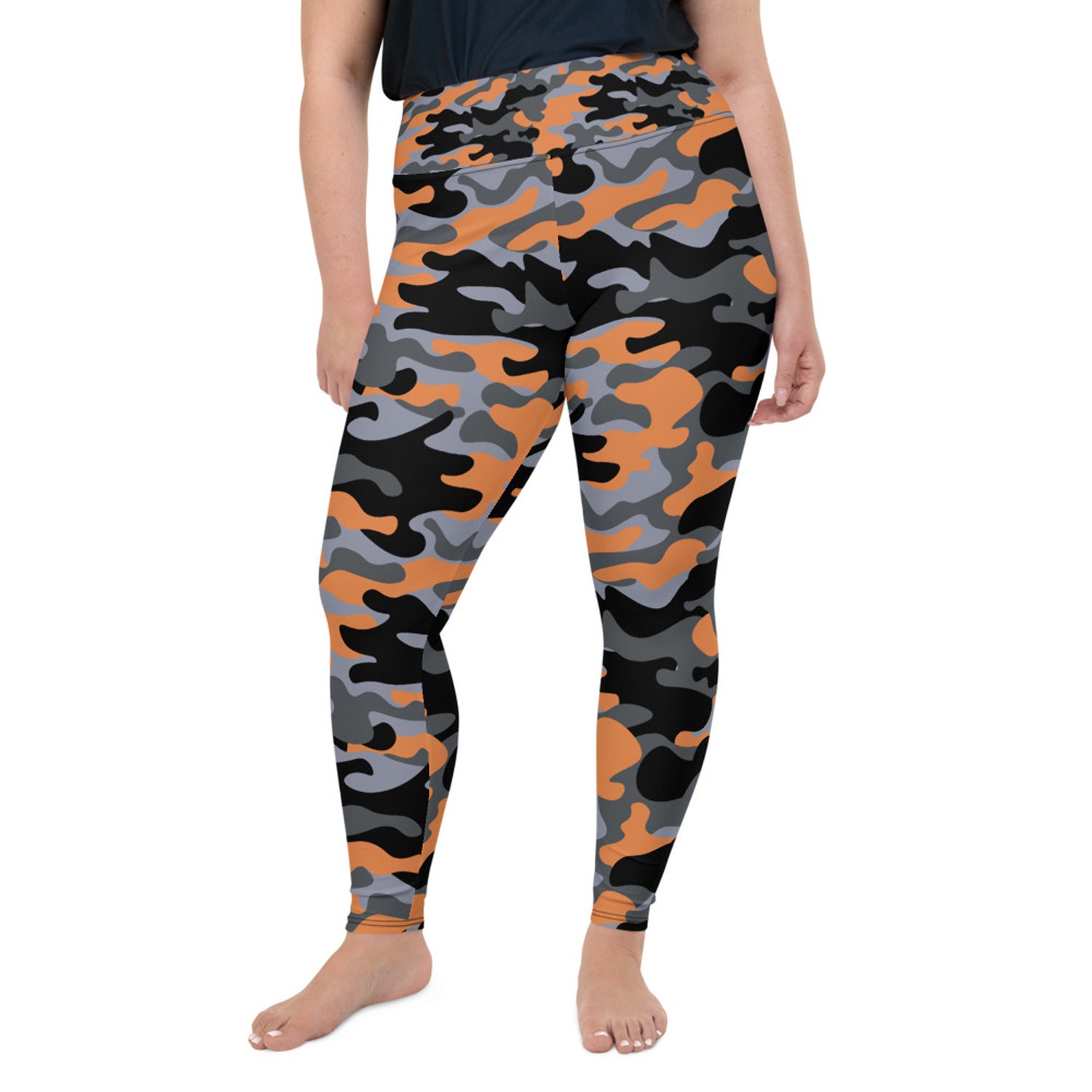 Satori_Stylez Black Camo Leggings for Women Mid Waisted Pants with Dark and Gray  Camouflage Print at  Women's Clothing store