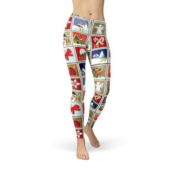 Advent Calendar Leggings Christmas Stamps Leggings, Womens