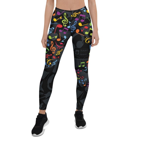 Music Notes Leggings for Women Black Leggings With Musical Notes