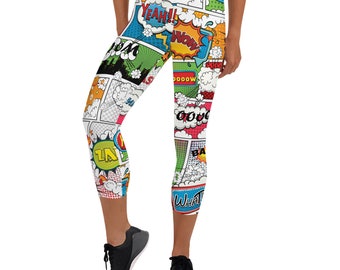Cómic Capri Leggings para mujeres mid rise cintura becerro longitud  entrenamiento Capris Pop Art Raye Patrón perfecto para yoga, correr,  crossfit