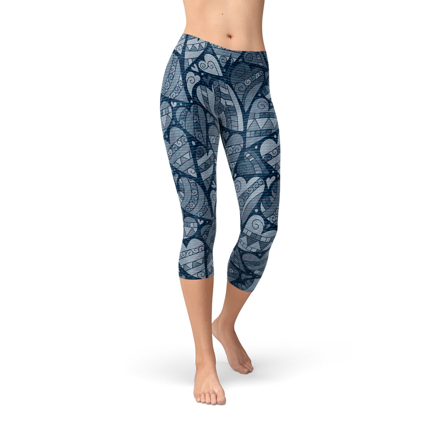 Heart Capri Leggings for Women Blue 