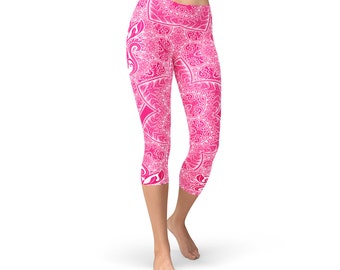 Vintage Floral Capri Leggings – Pink Pattern Yoga Activewear
