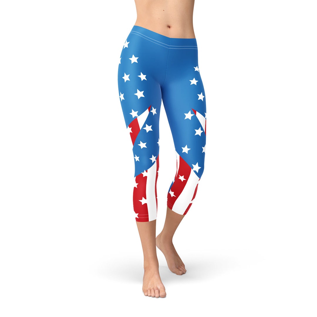 American Flag Capri Leggings for Women Patriotic Stars and Stripes High ...