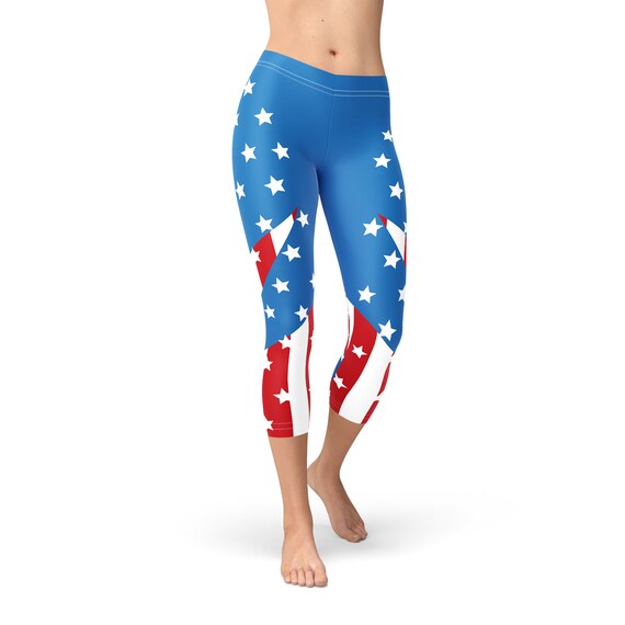 American Flag Capri Leggings for Women Patriotic Stars and | Etsy