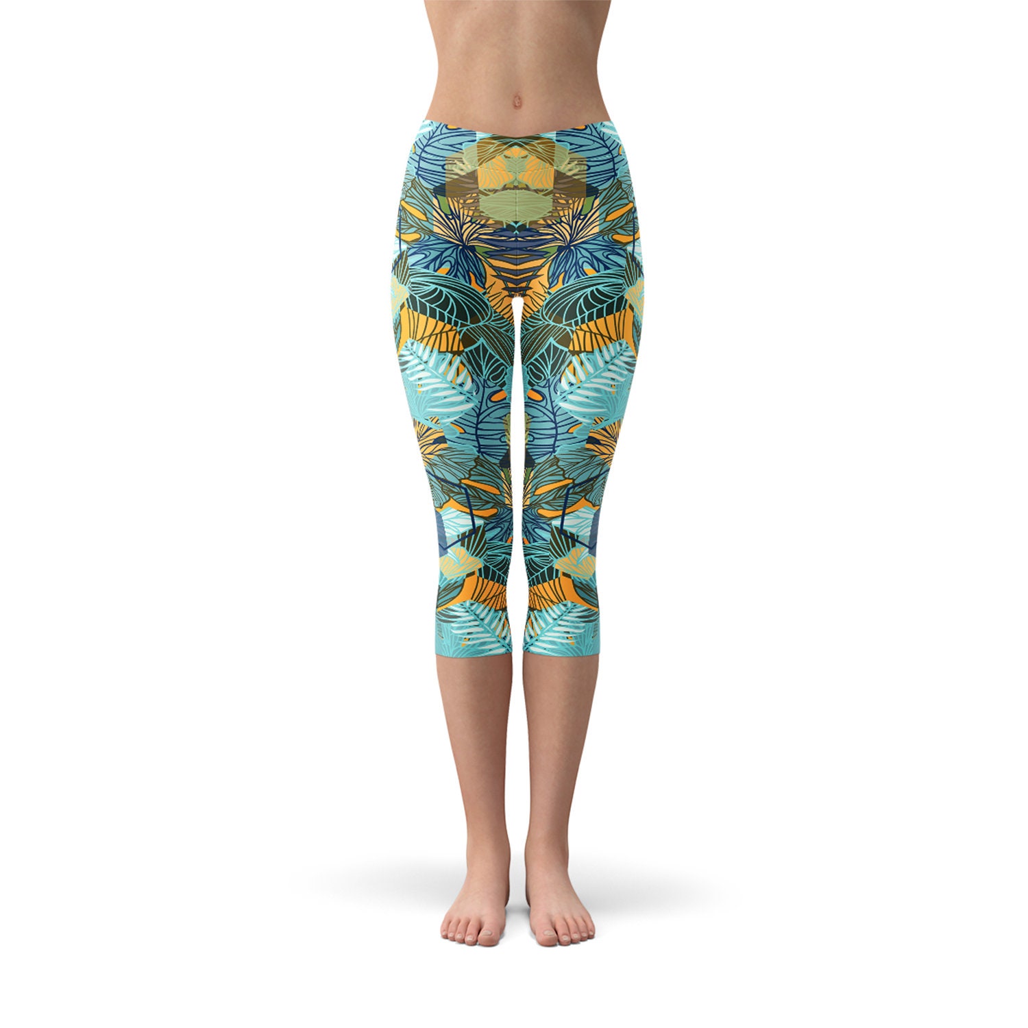 Tropical Capri Leggings for Women 