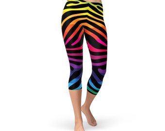 Rainbow Zebra Capri Leggings - Squat Approved Yoga Pants