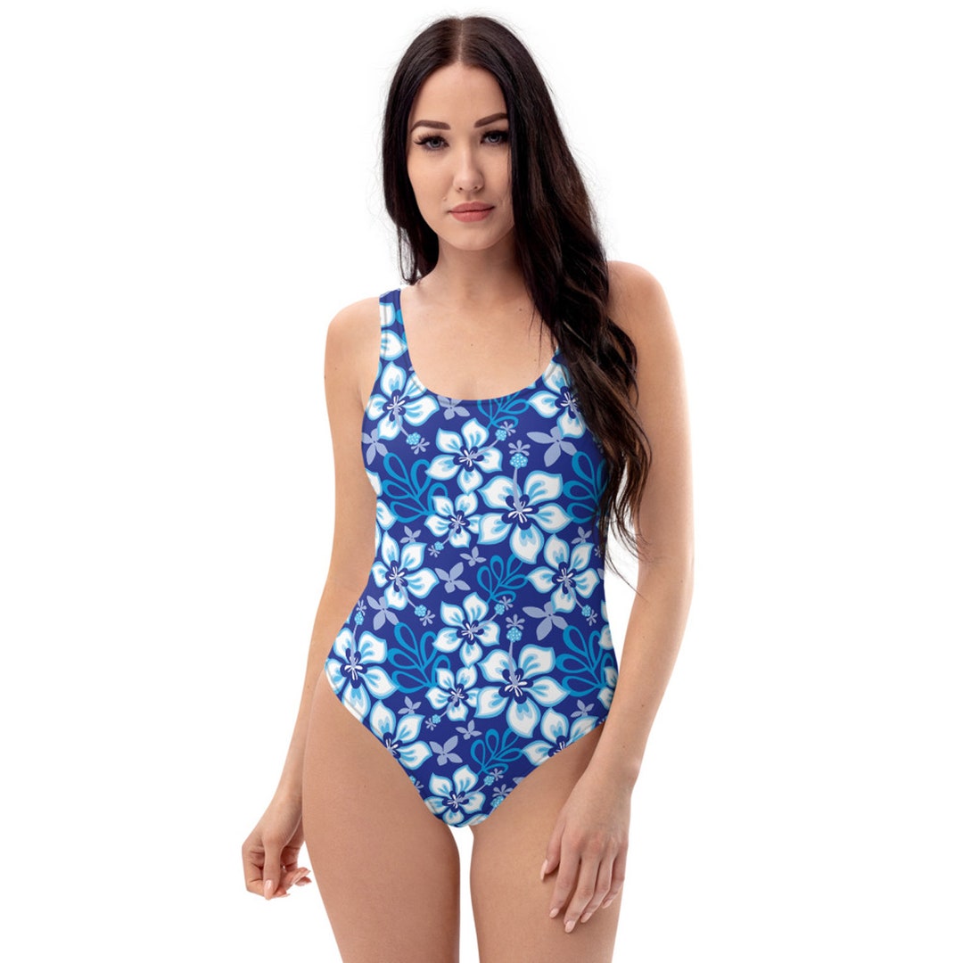 Hawaiian Floral Swimsuit One Piece Bathing Suit W Hibiscus Flower