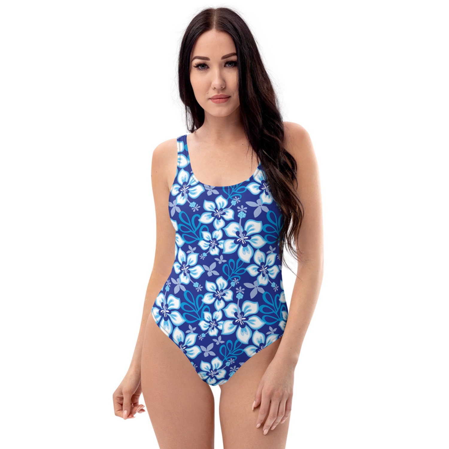 Hawaiian Floral Swimsuit One Piece Bathing Suit W/ Hibiscus Flower