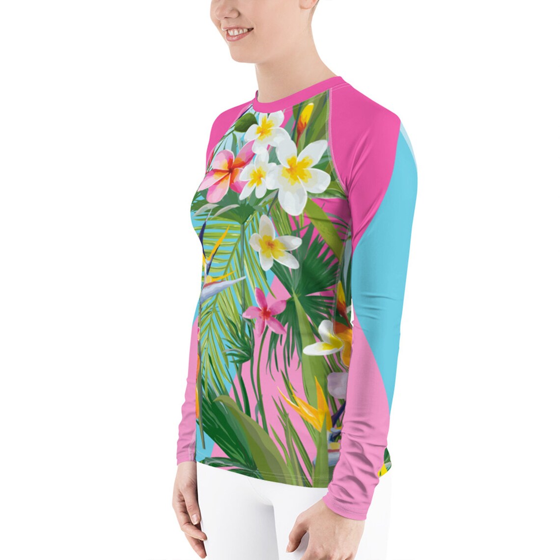 Floral Bird of Paradise Rash Guard - Long Sleeve Swim Shirt, UPF 38 ...