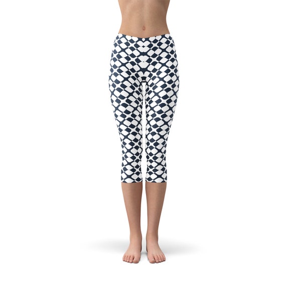 Womens geometrische Capri legging witte Capri broek met geometrische patroon Print Leggings met Niet See Through Squat goedgekeurd Etsy Nederland