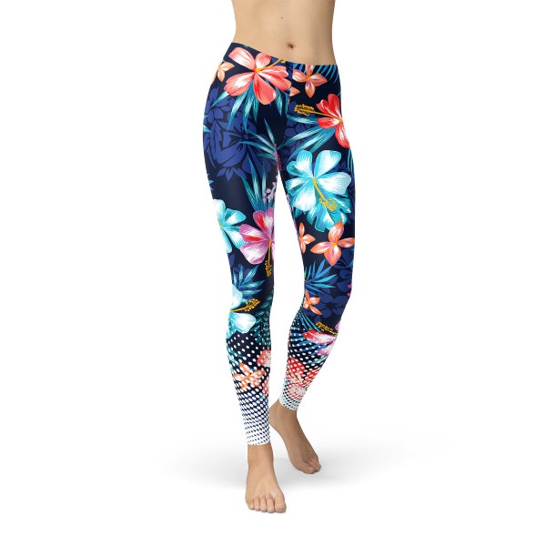 Hawaii Surf Leggings - Hawaiian Hibiscus Leggings, Hawaiian Print Leggings, Hawaiian Print Yoga Pants, Surf Tights, Hawaii Activewear