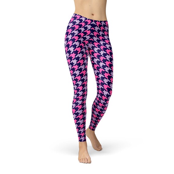 Houndstooth Womens Leggings All Over Print Purple Pink Houndstooth Pattern,  Athletic / Workout Leggings for Women Non See Through Pants 