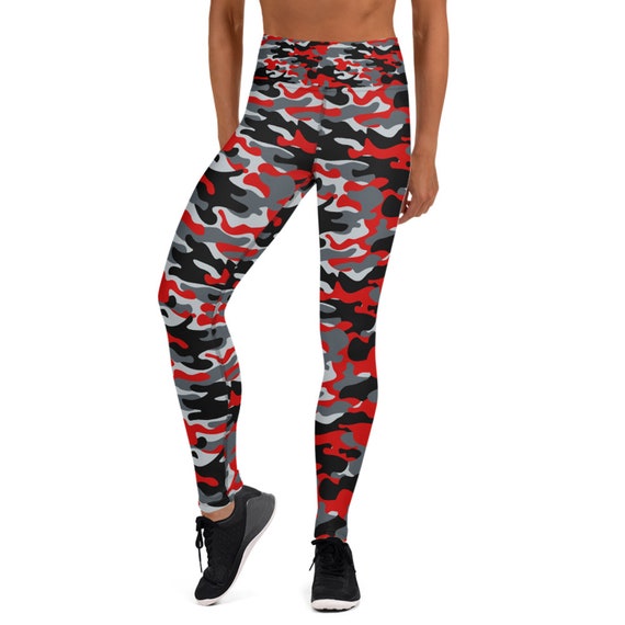 Red Camouflage Yoga Leggings for Women High Waisted Full Length Camo  Pattern Print Workout Pants Perfect for Running, Crossfit & Athleisure 