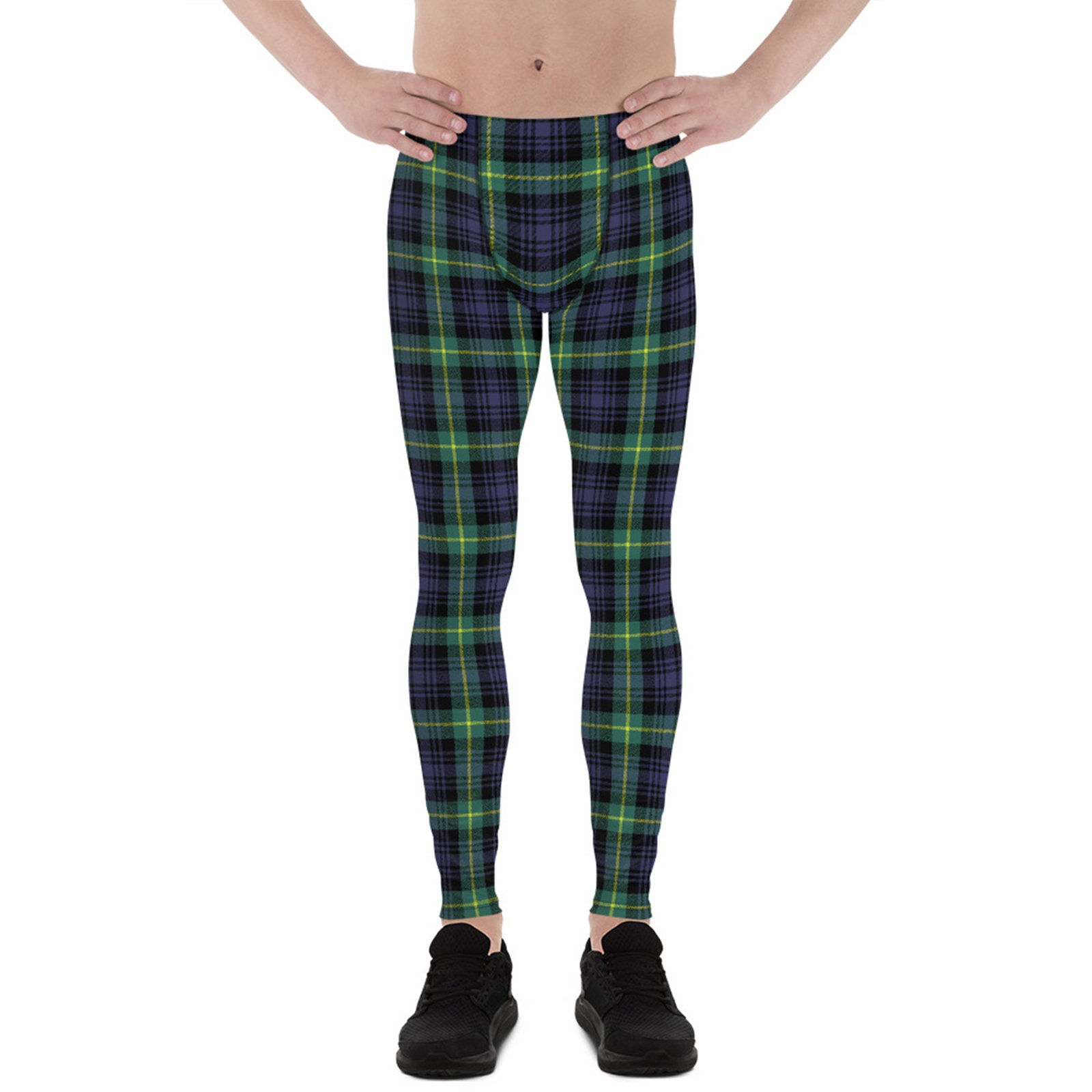 Green Plaid Tartan Men's Leggings