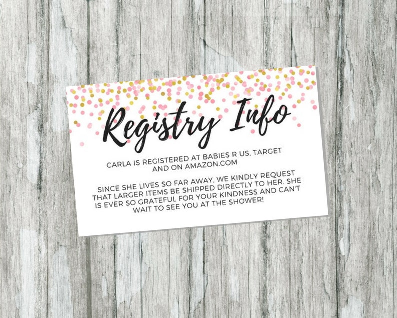 Shower Gift Registry Card Pink and Gold Baby Shower Etsy