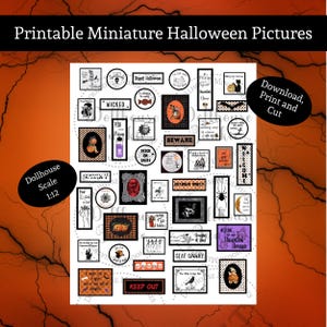 Printable Miniature Halloween Pictures / Dollhouse Accessories / Dollhouse Halloween Decor / Miniature Paper Pictures / Printable Pictures