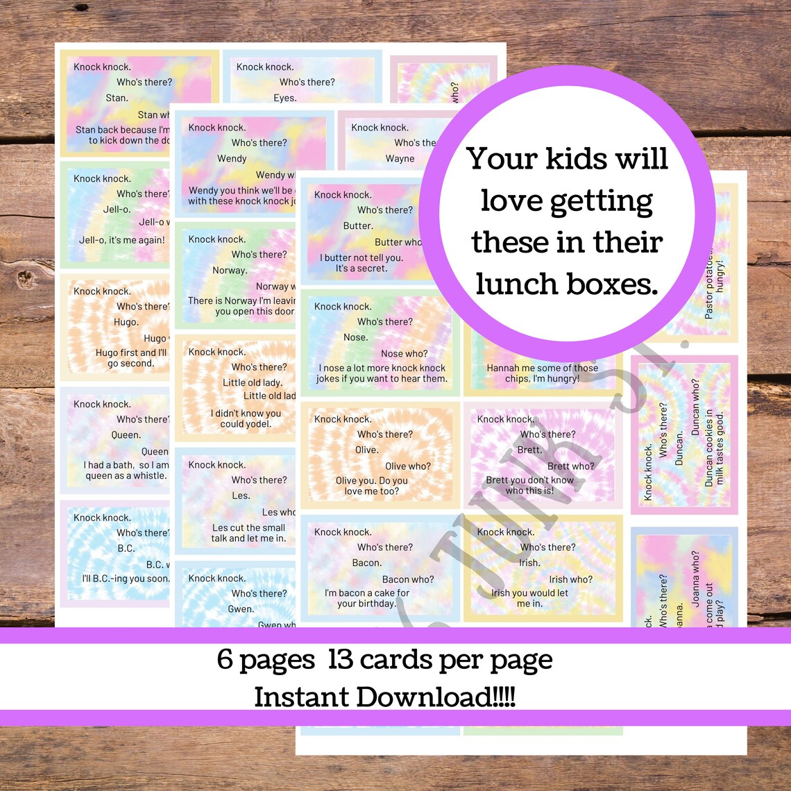 Printable Knock Knock Jokes Lunch Box Cards / Printable Jokes for Kids