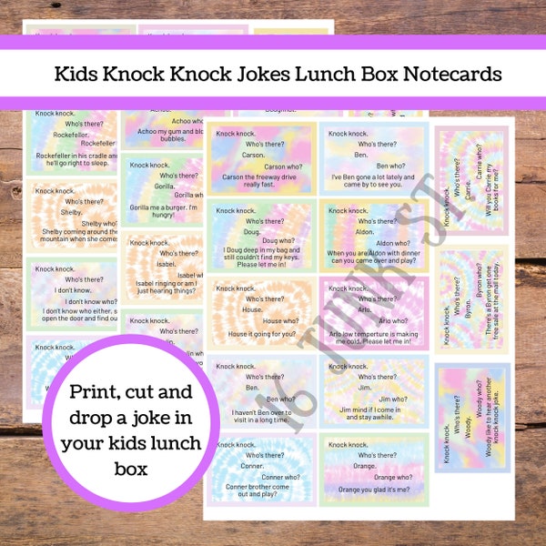 Printable Knock Knock Jokes Lunch Box Cards / Printable Jokes for Kids / Kids Printable / Printable Cards / Lunch Box Notes / PDF Download