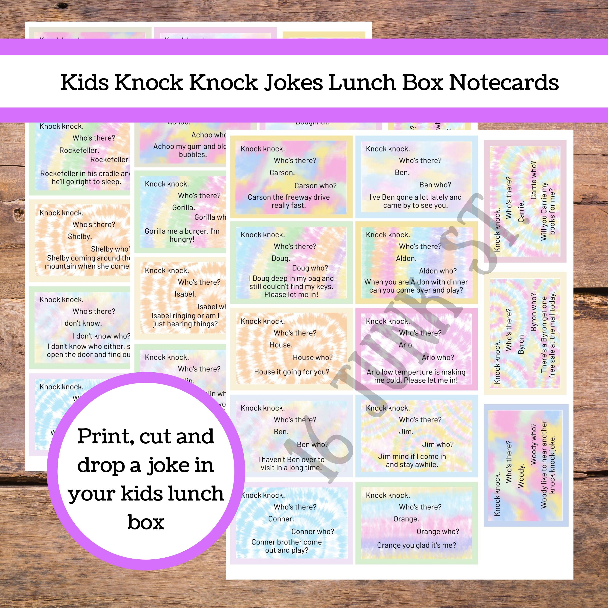 Printable Knock Knock Jokes Lunch Box Cards / Printable Jokes for Kids