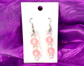 Pink and white Drop Earrings
