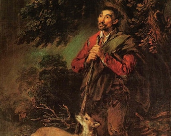 Thomas Gainsborough: “The Woodsman", Extremely Rare Vintage Bookplate Print, Painting Circa 1787. Gainsborough Art; Old World Art