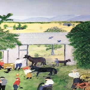 Grandma Moses: “Wagon Repair&quot;, Extremely Rare Original Bookplate Print, Painting Circa 1948. Grandma Moses; Grandma Moses Art Print