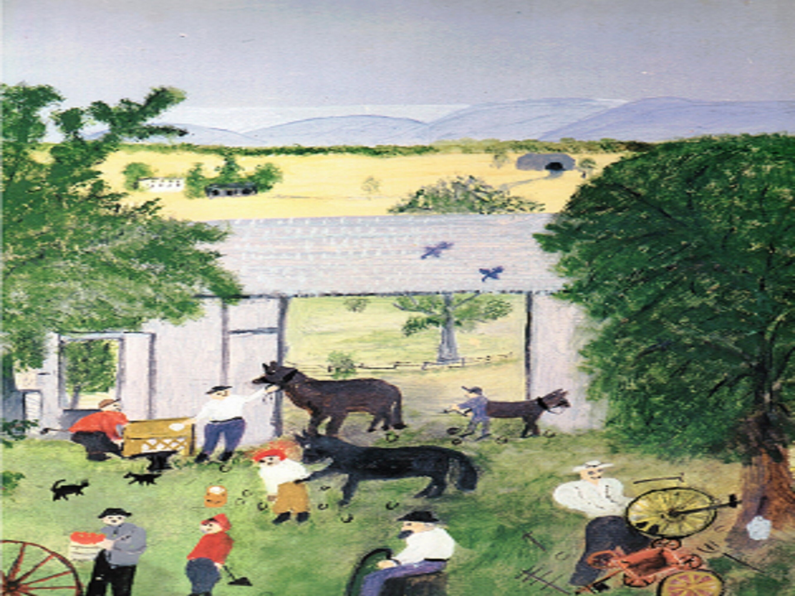 Grandma Moses: “Wagon Repair", Extremely Rare Original Bookplate Print, Painting Circa 1948. Grandma Moses; Grandma Moses Art Print
